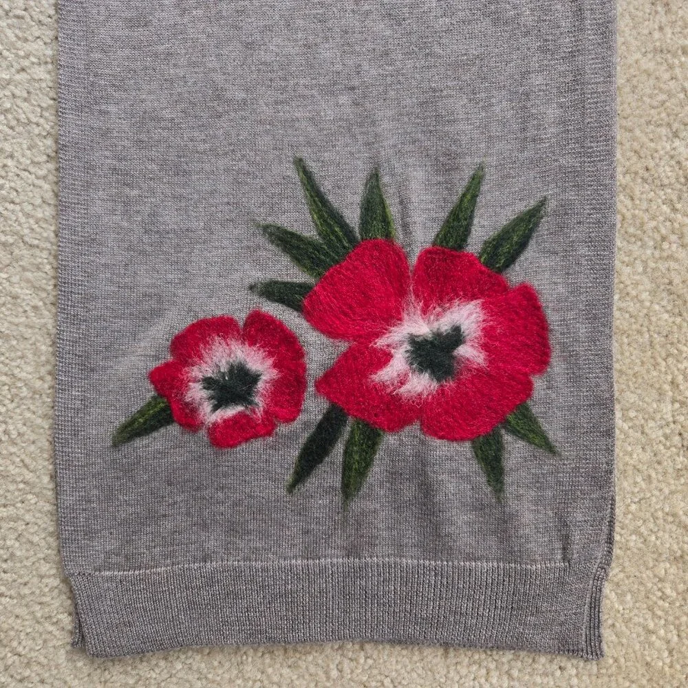 NWOT J. Jill Knit Scarf with Needle Felted Wool Flowers